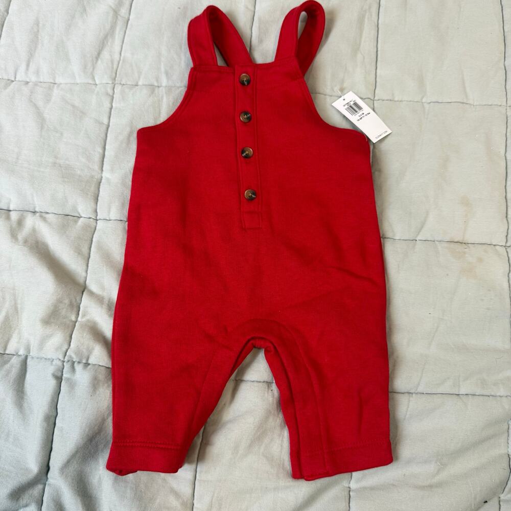 NWT Old Navy Red Fleece Overalls Soft Romper Baby Boy Girl 0-3 Months Christmas